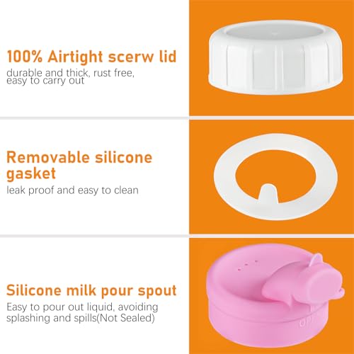 Sovietiep 6 Pack 16 Oz Breast Milk Storage Bottles, Glass Bottles with Lids | Square Measured Glass Bottles With Silicone Caps & Scale Marks For Juicing, 500ML, Reusable, Fridge-Safe, Dishwasher Safe