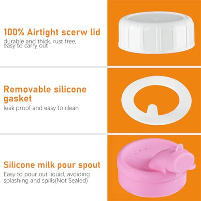 Sovietiep 6 Pack 16 Oz Breast Milk Storage Bottles, Glass Bottles with Lids | Square Measured Glass Bottles With Silicone Caps & Scale Marks For Juicing, 500ML, Reusable, Fridge-Safe, Dishwasher Safe