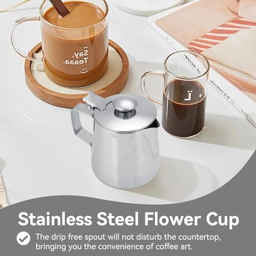 Milk Frothing Pitcher, Stainless Steel Milk Steaming Pitcher with Lid, Coffee Cup Mug Espresso Coffee Milk Frothing Jug Coffee Creamer Container Dispenser Cup Mug for Latte Coffee Art (2000ML) - size: 2000ML