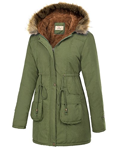 GRACE KARIN Women's Winter Coats Fleece Parkas Anoraks Hooded Military Jacket Coats - color: Army Green, size: X-Large