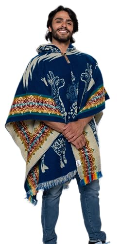 Alpaca Land, Handmade Ecuadorean Alpaca Wool Ponchos - color: Royal Blue Alpaca