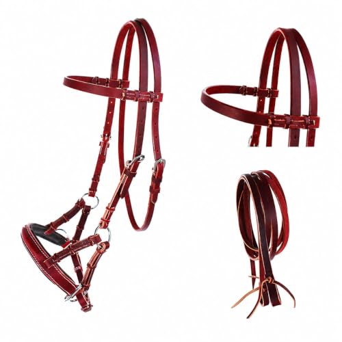 Horse Western English Leather Bitless Sidepull Bridle w/ Split Reins 77RS11 - color: Mahogany