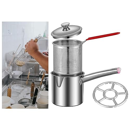 Stainless Steel Deep Fryer Pot Small Deep Fryer Pot Multifunction with Strainer Basket Butter Warmer Pot Milk Pan for Home Restaurant, Burner Rack 1.2L