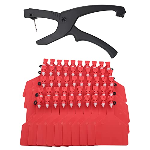50 pcs TPU Blank Z Tags One-Piece Cattle Ear Tags Plastic Animal Identification Tag with Professional Animal Ear tag applicator for Cattle,Sheep Goat, Pig, Large Size, (Red) - color: Red