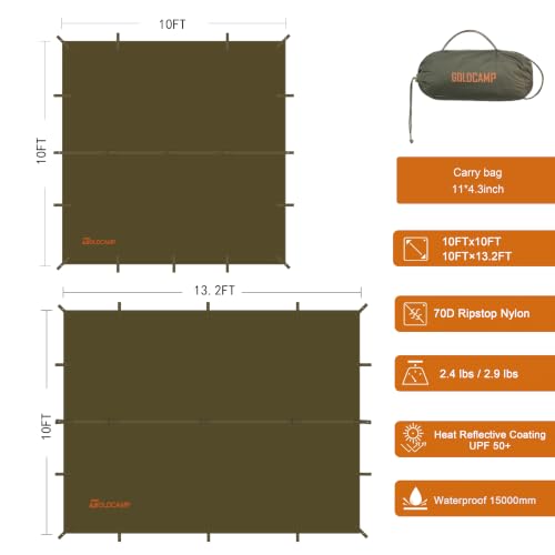 ⁠GOLDCAMP 70D Camping Tarp PU15000mm Waterproof Rain Fly UV50+(10x10ft⁠) - size: 10FT*10FT