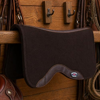 Horse SADDLE PAD Western Contoured Wool Felt Moisture Wicking Black 39RT - color: Brown/Brown