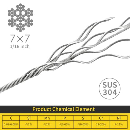 1/16 Wire Rope, 1500FT 304 Stainless Steel Cable with 400Pcs Crimp Sleeves, Aircraft Grade, 7x7 Strand, 368lbs Breaking Strength, for Garden Trellis, Clothesline, Railing,Trellis - size: 1500 ft
