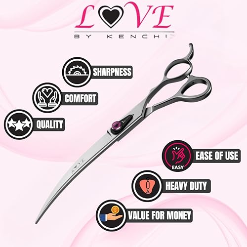 Kenchii Love Dog Grooming Shears, 8in Curved - size: 8.0" Curved