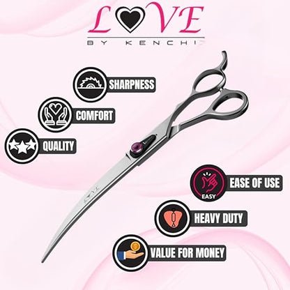 Kenchii Love Dog Grooming Shears, 8in Curved - size: 8.0" Curved