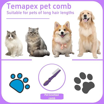 Pet Comb for Grooming Long Haired Cats & Dogs With Stainless Steel Metal Teeth for Shedding and Tangles, Non-slip & Anti-static rubber handle,Safe & Gentle Pet Grooming Comb - size: Pet Detangling Comb