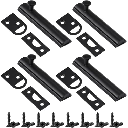 Lothee 3" 4 Pcs Brass Surface Bolt Door Latch, Matte Black - color: Matte Black, size: 3 Inch