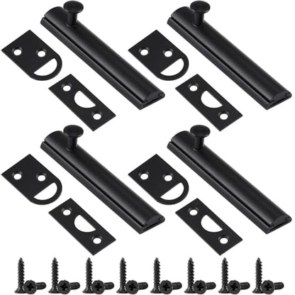 Lothee 3" 4 Pcs Brass Surface Bolt Door Latch, Matte Black - color: Matte Black, size: 3 Inch