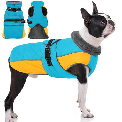 QBLEEV Warm Dog Jacket, Waterproof Dog Winter Coat with Harness - color: Lake-Blue, size: Large