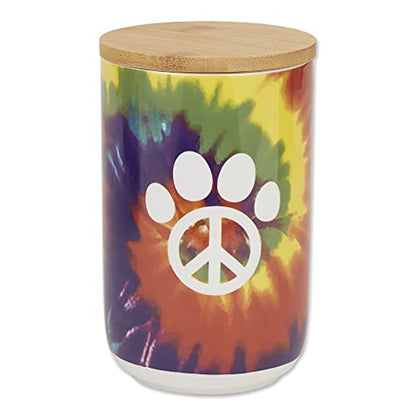 Bone Dry Ceramic Pet Treat Canister with Bamboo Lid, Dishwasher Safe, Countertop Storage, Keep Dog & Cat Treats Safe & Dry, 4x6.5", Peace Paw - color: Peace Paw, size: 4x6.5"