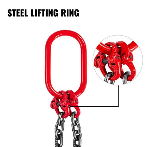 VEVOR Chain Sling, 3/8-inch x 5-ft Double-Leg Lifting Chains with Grab Hooks, 4-ton Capacity Lifting Slings, G80 Alloy Steel Double-Leg Slings - size: 3/8 Inch x 5FT