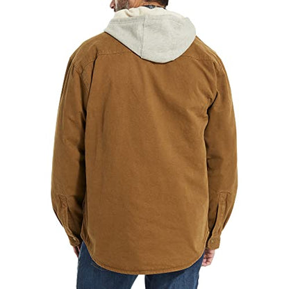 WOLVERINE Men's Overman Fleece Lined Cotton Duck Canvas Hooded Shirt Jacket - color: Chestnut, size: X-Large