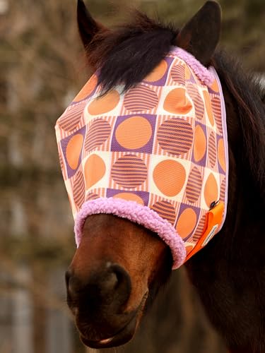 Tackmore Horse Fly Mask Without Ears, Breathable Structured Mesh for Horses, Soft Fleece Edging, UV Protection, Printed Turnout Mask for Pasture-Orange Circles S - color: Orange Circles, size: S