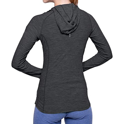 MERIWOOL Women’s Base Layer Hoodie Lightweight Merino Wool Long Sleeve Thermal - color: Charcoal Gray, size: Medium