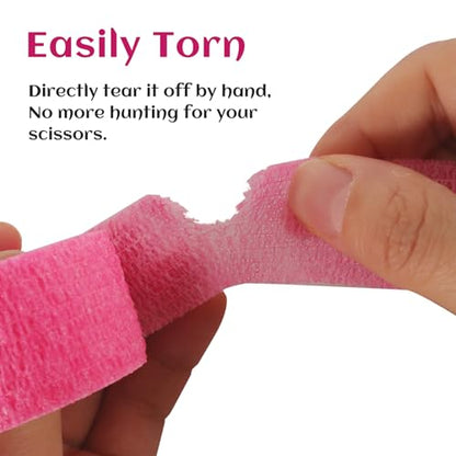 24 Rolls Elastic Self Adhesive Bandage Wrap 1 Inch, Breathable Non Woven Cohesive Bandage, Vet Wrap for Dogs, Ankle Sprains Swelling Medical First Aid Tape, Sports Athletic Tape Color Hot Pink - color: 1 Inch-24 Count Hot Pink