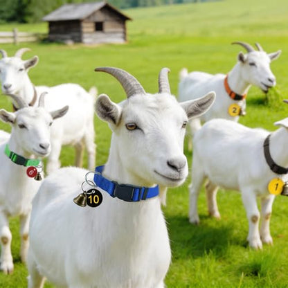 12 Pack Adjustable Goat Collars with Bells Numbered Tags