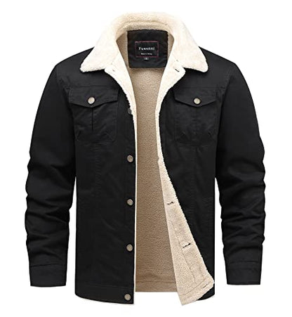 Men's Winter Sherpa Lined Fleece Military Cargo Jacket Cotton Outerwear Jacket Coat - color: Black, size: Medium