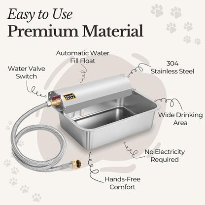Automatic Pet Water Dispenser - 304 Stainless Steel Auto-Fill Water Bowl for Dogs - Poultry & Livestock - Float Water Level Control - 3/4" GHT Faucet Compatible - Wall Mount/Ground Usage - size: 1 GAL