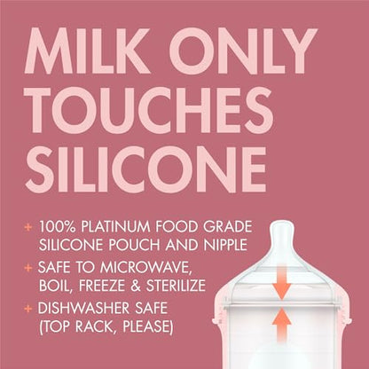 Boon Nursh Bottles - Slow Flow - Silicone Baby Bottles Help Ease Colic Symptoms - Formula and Breast Milk Only Touch Platinum Food-Safe Silicone - Pink - 0-3 Months - 3 Count - 4 Ounce - color: Pink, size: 4 Ounce (3 Count)