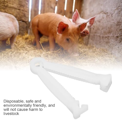 200 Pcs Pig Umbilical Cord Clips, PVC Livestock Navel Closure Clamps, White 1.77 in, for Veterinary Breeding