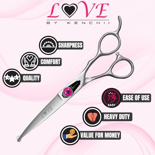 Kenchii Love Dog Grooming Shears, 6.5in Ball Tip Straight - size: 6.5" Ball Tip Straight