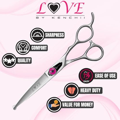 Kenchii Love Dog Grooming Shears, 6.5in Ball Tip Straight - size: 6.5" Ball Tip Straight