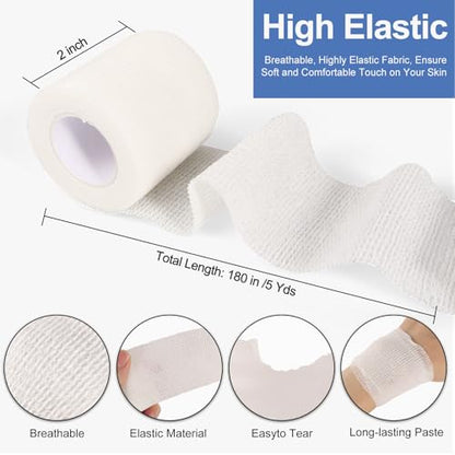 24 Pack White Self Adhesive Bandage, 2” x 5 Yards Medical Wrap, Cohesive Bandage Wrap, White Tape Baseball, Self Stick Bandage Tpae, First Aid Gauze for Ankle, Leg, Arm - color: White, size: 2 Inch