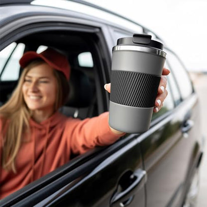 Insulated Travel Coffee Mug, Stainless Steel Coffee Cup with Leakproof Lid - color: Gray, size: 12 Ounces