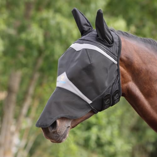 Shires FlyGuard Pro Fine Mesh Fly Mask with UV Protection Jet/Extra Full/Ears and Nose - color: Jet, size: Extra Full