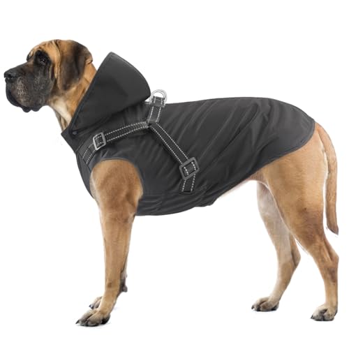 Dog Raincoat Waterproof Dog Hoodie Reflective Dog Raincoat Hooded Adjustable Rain Jacket for Small Medium Large Dogs Puppies (Black, XL) - color: Black, size: XL
