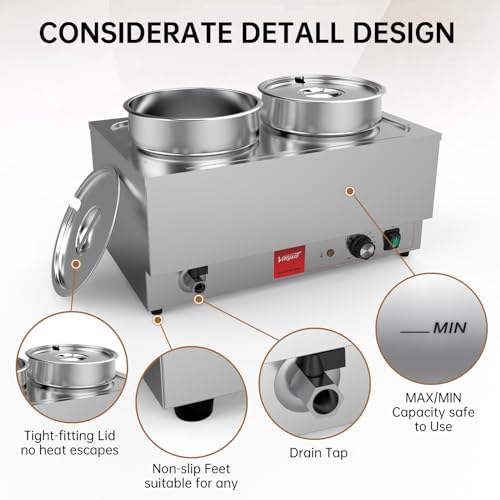 Valgus Commercial Stainless Steel Bain Marie Food Warmer 2 Round Pots - size: 2 Round Pots with Tap
