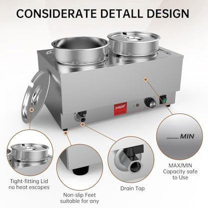 Valgus Commercial Stainless Steel Bain Marie Food Warmer 2 Round Pots - size: 2 Round Pots with Tap