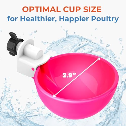 Lil'Clucker - Large Automatic Chicken Waterer Cups Suitable for Ducks, Geese, Turkeys, and Bunny Rabbit - Water Feeder Kit - Poultry Waterer (Pink, 8 Pack) - color: Pink, size: 8 Pack