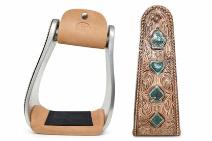 CHALLENGER Horse Western Turquoise Poker Suit Engraved Aluminum Angled Show Stirrups 51262