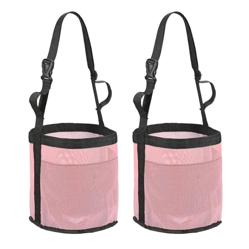 Horse Feed Bag, Horse Muzzle Hay Bags with Adjustable Strap Nylon Mesh Waterproof Bottom Grain Horses Bag, (Pink, M,2 Pcs), Intended for Feeding Grain/Powder/Hay - color: Pink, size: M
