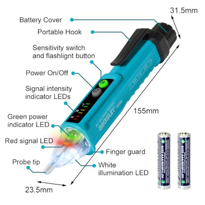 allsun Non-Contact AC Voltage Tester Pen 12-1000V, Dual Sensitivity & LED Flashlight, Live/Neutral Wire Breakpoint Finder, Auto Power-Off, Electrical Circuit Detector for Outlets, Wires, Breakers - style: GK28B NOT buzzer and LED
