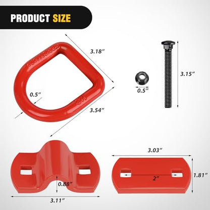 Nilight 4 PCS 1/2" D Ring Tie Down Anchor Bolts on Trailer | Heavy Duty Rings with Screws Bolts on Trailer Truck Bed Cargo 12000 Lbs Break Strength Hook Red - color: Red