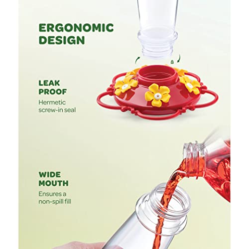Glass Hummingbird Feeder 10oz [Set of 2] Ant Guard & Wide Mouth Leakproof - size: 10 oz - 2 Pack