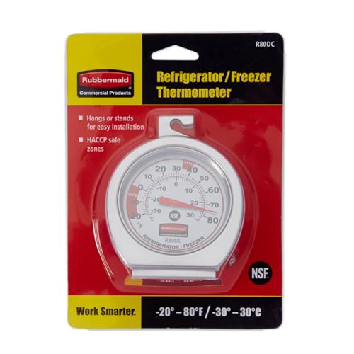 Rubbermaid Commercial Products Thermometer, Classic Large Mechanical Dial, Chrome, Extreme Temperature Range for Use in Refrigerator/Freezer/Cooler/Fridge - style: Refrigerator Thermometer