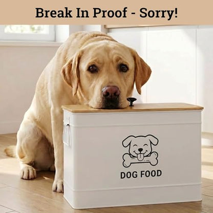 Metal Dog Food Container 15-20 lbs w/ Airtight Bamboo Lid, 70 Cup Capacity - color: White