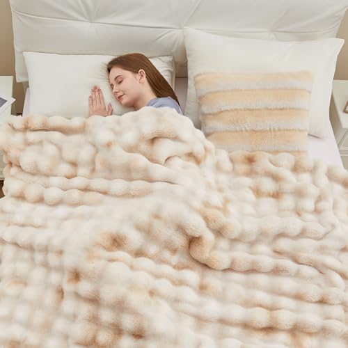 Anysay Faux Fur Throw Blanket, 1000GSM Fluffy Soft Bubble Blanket 50''*60'' - color: Camel, size: Throw