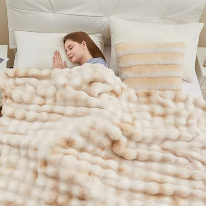Anysay Faux Fur Throw Blanket, 1000GSM Fluffy Soft Bubble Blanket 50''*60'' - color: Camel, size: Throw
