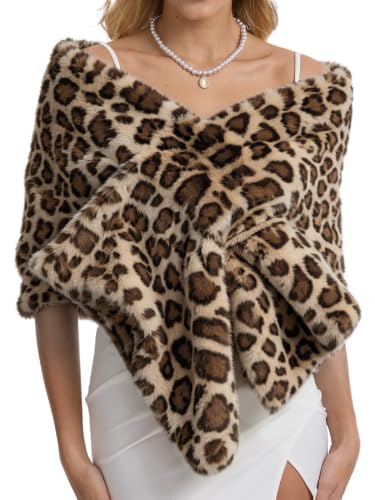 Women's Luxe Short Pile Faux Fur Coat with Shawl Collar - color: Dark Roast Leopard