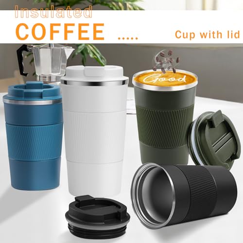 Insulated Travel Coffee Mug, Stainless Steel Coffee Cup with Leakproof Lid - color: Green, size: 12 Ounces