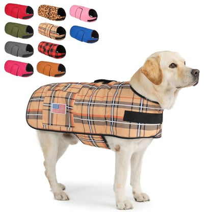 BEAUTYZOO Dog Winter Coat for X-Large Dogs, Waterproof Canvas Jackets - color: Beige Plaid, size: XL(Chest Girth 34"-45", Back 24", Neck 24"-29")