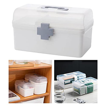 Portable First Aid Carrying Case Organizer Bin Medicine Storage Box with Organizing Holder with Handle Stationery, Clear, 21.2x12x12.5CM